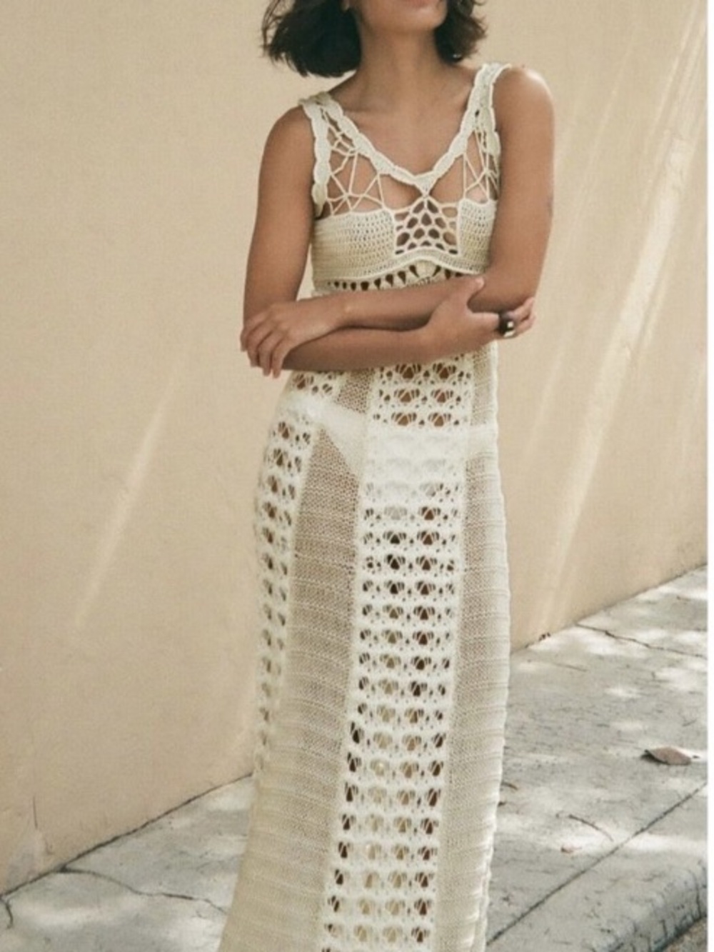 ZARA Limited Edition Cream Beige Crochet Knit Dress NWT